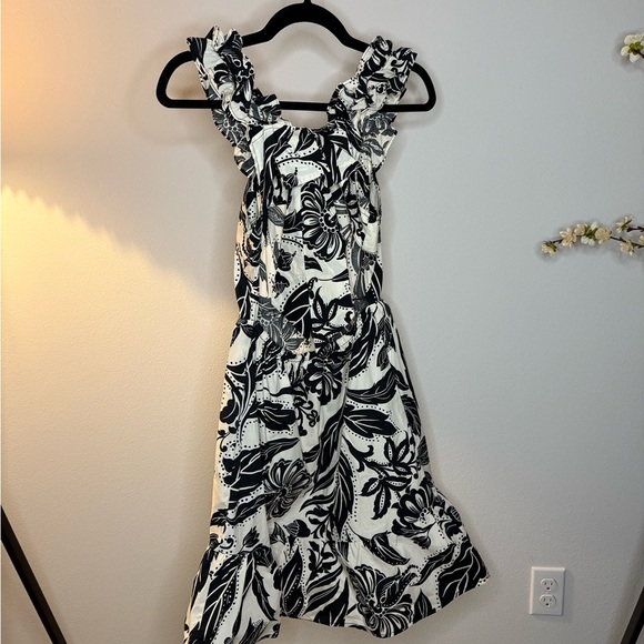 WeWoreWhat Ruffle Strap Open-Back Mini Dress | Black & White Floral | XS - Picture 1 of 5